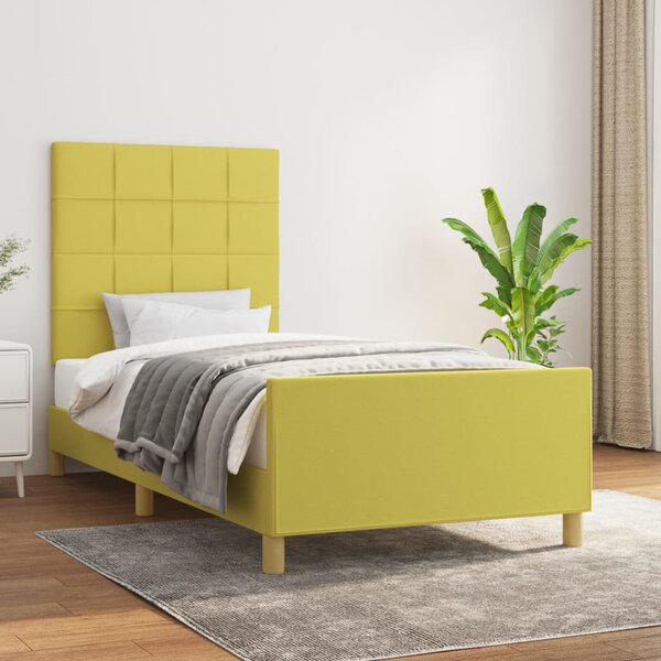 Cadru de pat cu tăblie, verde, 100x200 cm, textil