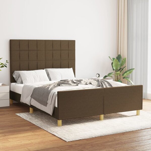 Cadru de pat cu tăblie, maro închis, 140x190 cm, textil