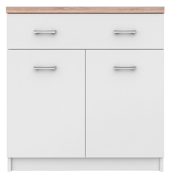 Comoda cu sertar si 2 usi Top Mix, alb/stejar sonoma, 80x33x85 cm