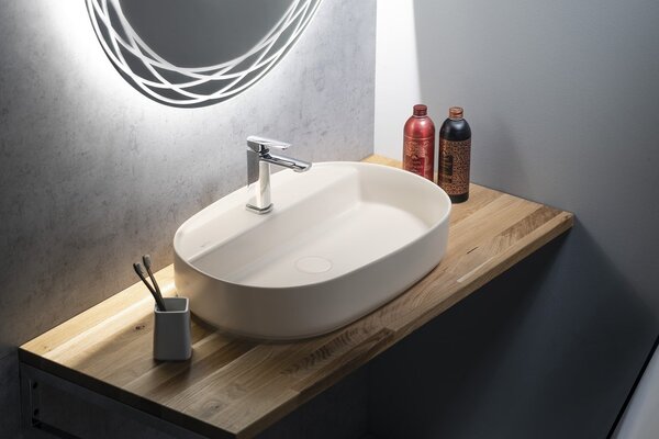 Isvea Isvea, Chiuvetă de blat din ceramică INFINITY OVAL, 60x40cm, Ivory, 10NF65060-2K