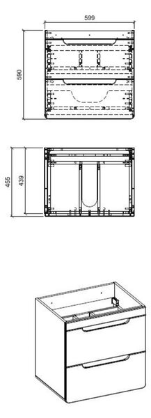 Comad Aruba White dulap 60x46x59 cm sub chiuveta pe perete alb-stejar ARUBAWHITE820-60CMFSC
