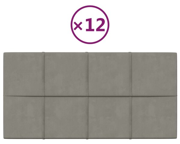 Panouri de perete 12 buc. gri deschis 60x30 cm catifea 2,16 m²