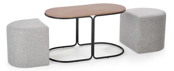 Set masuta cafea si 2 tabureti PAMPA, nuc/gri, 88x43x49 cm