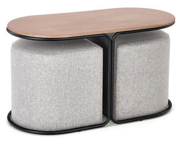 Set masuta cafea si 2 tabureti PAMPA, nuc/gri, 88x43x49 cm