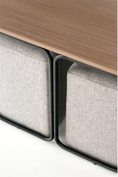Set masuta cafea si 2 tabureti PAMPA, nuc/gri, 88x43x49 cm