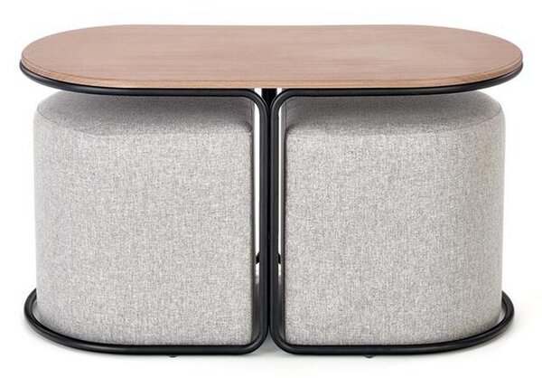 Set masuta cafea si 2 tabureti PAMPA, nuc/gri, 88x43x49 cm