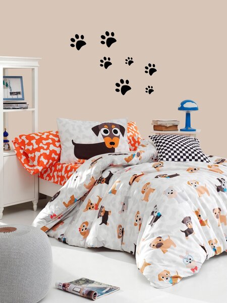 Set lenjerie de pat pentru copii Canis, 3 piese, portocaliu, bumbac ra