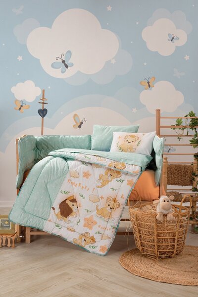 Set lenjerie de pat pentru copii Aslan, multicolor, bumbac 100%, 4 pie
