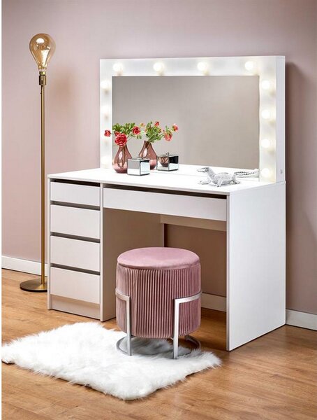 Masa de toaleta cu oglinda si iluminare led HOLLYWOOD XL, alb, 120x55x140 cm