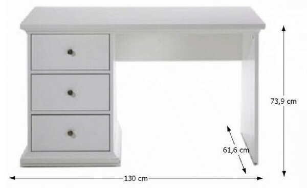 Birou PARIS, PAL infoliat lacuit, alb, 130x61,6x73,9 cm