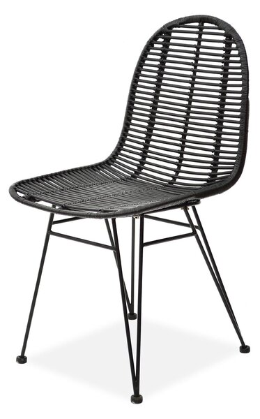 Scaun din ratan natural K337, negru, 44X55X90 cm
