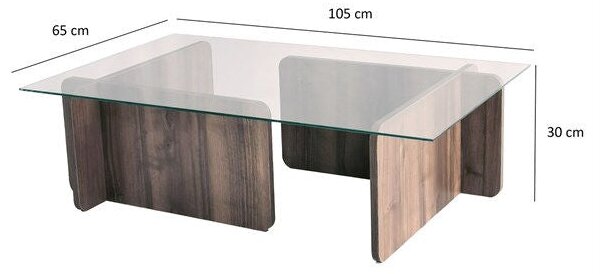 Masuta cafea Escape, nuc, sticla/PAL melaminat, 105x30x65 cm