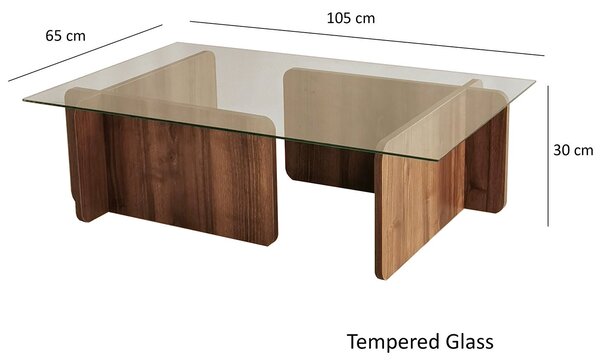 Masuta cafea Escape, nuc, sticla/PAL melaminat, 105x30x65 cm