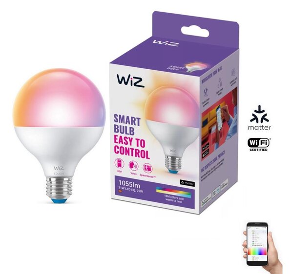 Bec LED RGB dimabil G95 E27/11W/230V 2200-6500K Wi-Fi WiZ