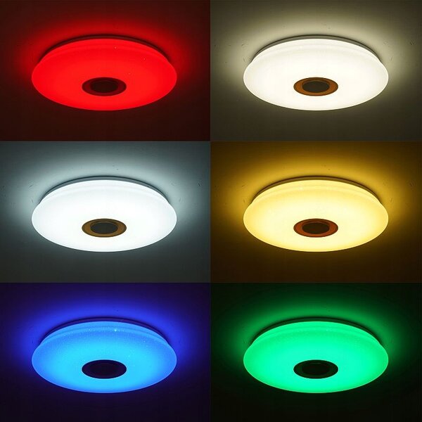 Plafoniera LED RGBW 48W, control Bluetooth, telecomanda, difuzor incorporat, 40 cm