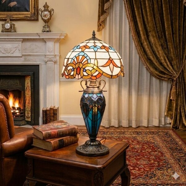 Brilagi - Lampă de masă Tiffany MIRABELLA, cu vitralii, 1xE27/60W/230V + 1xE14/40W