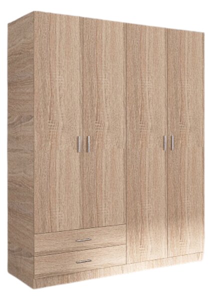 Dulap Haine 4 Usi si 2 Sertare, H200 x A50 L160cm, Culoare Stejar Sonoma, Material Pal 18mm