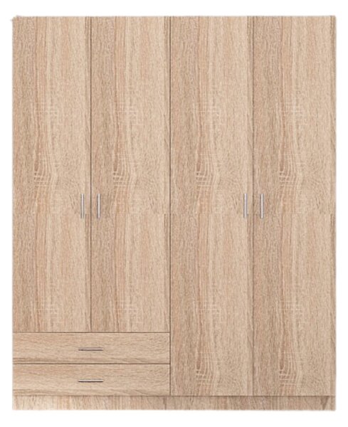 Dulap Haine 4 Usi si 2 Sertare, H200 x A50 L160cm, Culoare Stejar Sonoma, Material Pal 18mm