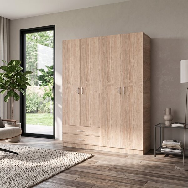 Dulap Haine 4 Usi si 2 Sertare, H200 x A50 L160cm, Culoare Stejar Sonoma, Material Pal 18mm