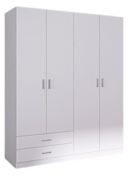 Dulap Haine 4 Usi si 2 Sertare, H200 x A50 L160cm, Culoare Alb, Material Pal 18mm