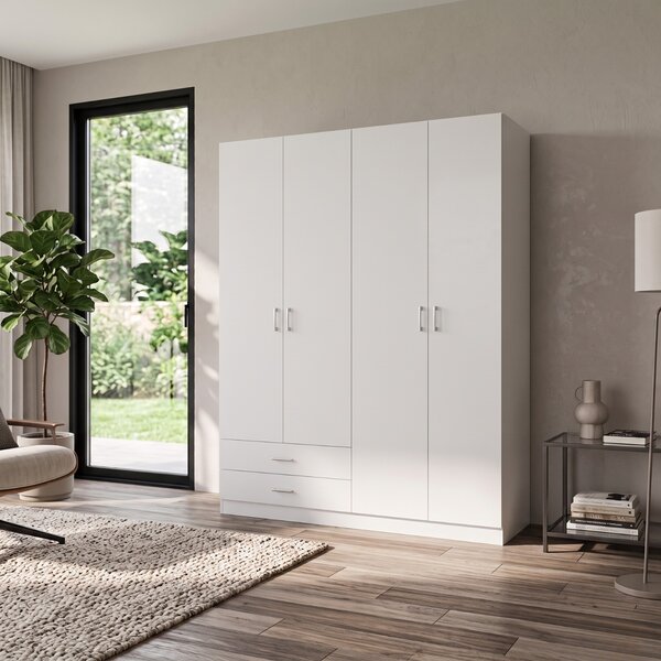 Dulap Haine 4 Usi si 2 Sertare, H200 x A50 L160cm, Culoare Alb, Material Pal 18mm