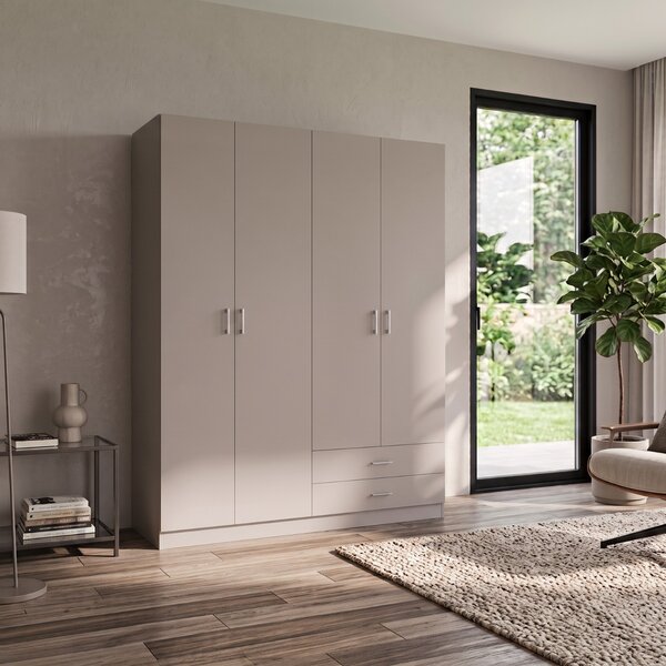 Dulap Haine 4 Usi si 2 Sertare, H200 x A50 L160cm, Culoare Casmir, Material Pal 18mm