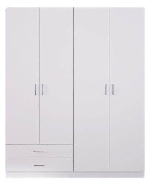 Dulap Haine 4 Usi si 2 Sertare, H200 x A50 L160cm, Culoare Alb, Material Pal 18mm