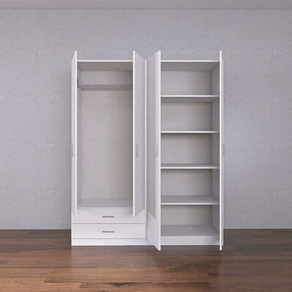Dulap Haine 4 Usi si 2 Sertare, H200 x A50 L160cm, Culoare Alb, Material Pal 18mm