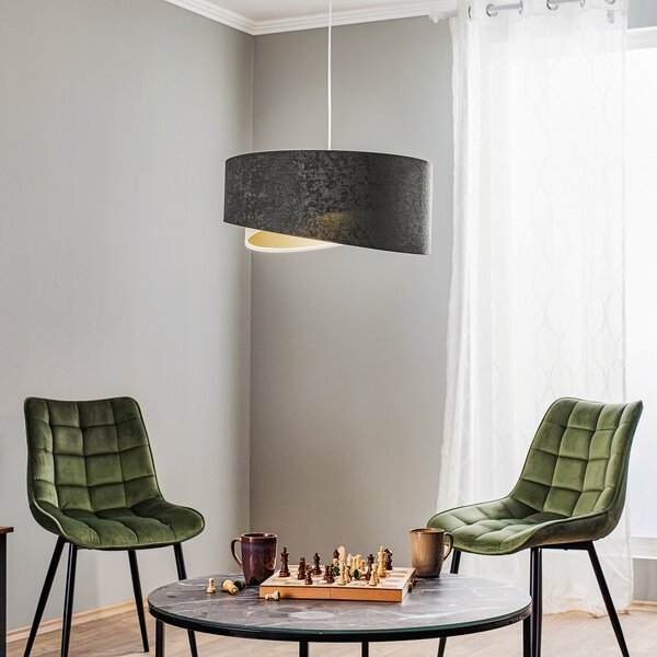 Maco Design Lampă suspendată Vivien tricoloră gri închis/alb/auriu, reglabil, Gri, Camera de zi / sufragerie, Țesătură / Textil, Modern