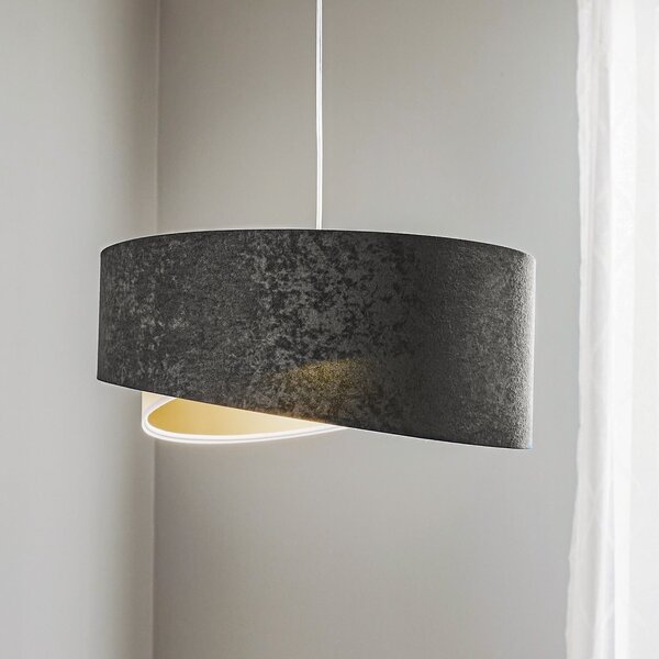 Maco Design Lampă suspendată Vivien tricoloră gri închis/alb/auriu, reglabil, Gri, Camera de zi / sufragerie, Țesătură / Textil, Modern