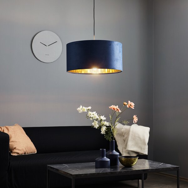Maco Design Lampă suspendată Salina din mătase albastră/aurie Ø 50cm, reglabil, Albastru, Camera de zi / sufragerie, Țesătură / Textil, Modern