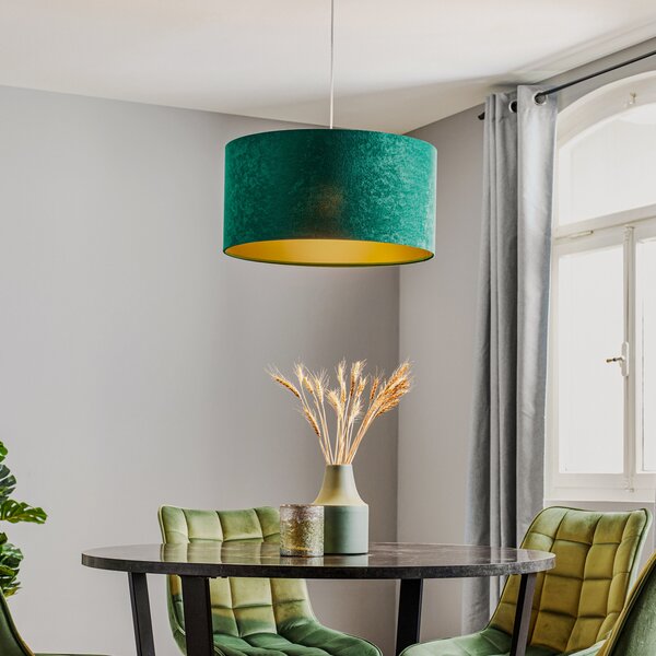 Maco Design Lampă suspendată Salina, verde/auriu, Ø 50cm, reglabil, Verde, Camera de zi / sufragerie, Țesătură / Textil, Modern