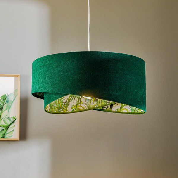 Maco Design Lampă suspendată Vivien, verde cu imprimeu floral pe toată suprafața, reglabil, Verde, Camera de zi / sufragerie, Țesătură / Textil, Modern