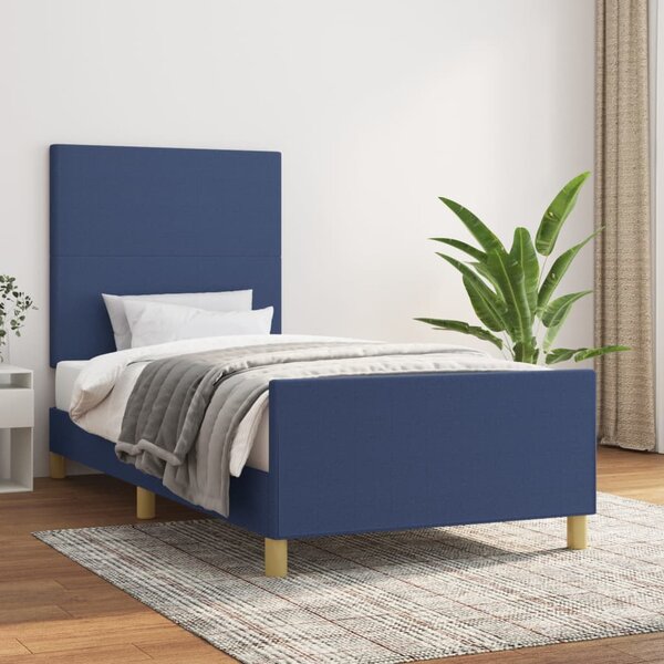Cadru de pat cu tăblie, albastru, 100x200 cm, textil