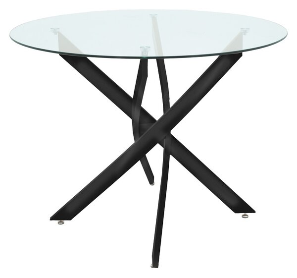 Masa Antoro din sticla cu picioare din metal negru 100x100x75 cm