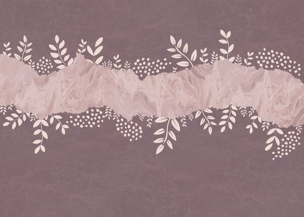 Fototapet Fundal violet și alb, cu frunze și flori, Fototapet abstracte, Fototapet populare, t00758 - Tapeko.ro