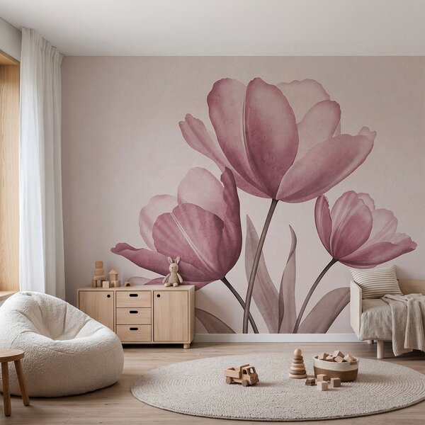 Fototapet Lalele elegante în nuanțe pastelate delicate, Fototapet flori, Fototapet populare, t00762v2 - Tapeko.ro