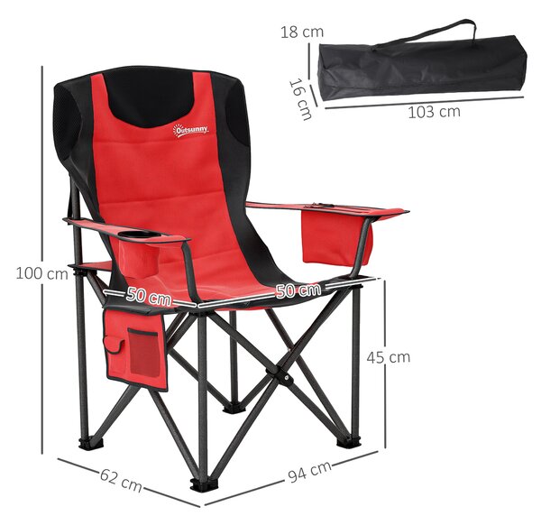 Outsunny Set 2 Scaune de Camping Pliabile cu Geantă Frigorifică, Suport pentru Pahare și Tetieră, 94x62x100 cm, Roșu | Aosom Romania