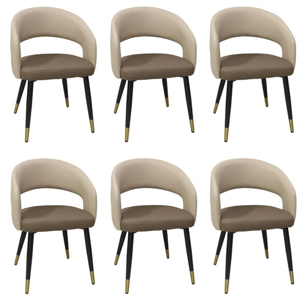 Set 6 Scaune Piele Sintetică Monaco Maro Crem