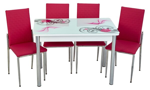 Set masă fixă Bronze 70*110 Pembe cu 4 scaune roz