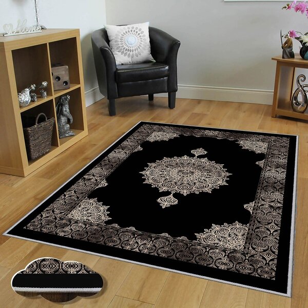 Covor, 120x180 cm, forma dreptunghiulara, poliester, negru, EEXFAB649
