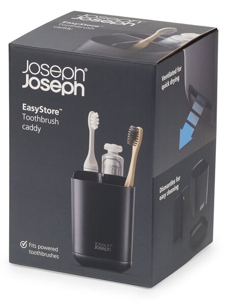 Suport pentru periuța de dinți negru din plastic EasyStore – Joseph Joseph