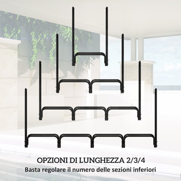Outsunny Suport pentru Lemne din Metal cu Suport Reglabil, Geantă de Transport și Husă Impermeabilă, 240x36x99 cm, Negru | Aosom Romania