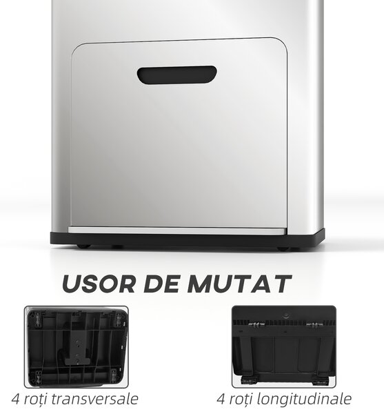 HOMCOM Coș de Gunoi cu 3 Compartimente de 56L, Pedală și Închidere Silențioasă, 45,7x35,8x76 cm, Argintiu | Aosom Romania