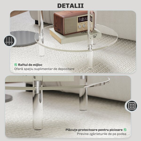 HOMCOM Măsuță Joasă Rotundă cu 2 Niveluri pentru Interior, Măsuță de Cafea din Acrilic, Ø40x50 cm, Transparentă | Aosom Romania