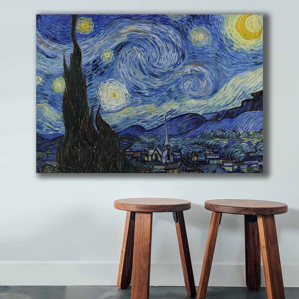 Tablou 70100VANGOGH074, panza/lemn, albastru/galben, 70x100 cm