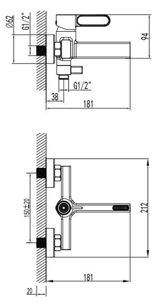 FDesign Zaffiro baterie cadă-duș perete negru FD1-ZFR-1-25