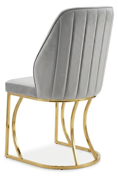 Set Masă și 6 Scaune Milano, Stil Elegant, Detalii Aurii, 90x180 cm, Blat Marmorat Alb,Gray