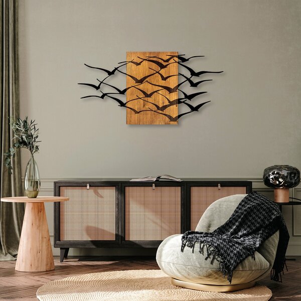 Decoratiune perete MA-313, lemn/metal, nuc/negru, 70x140 cm