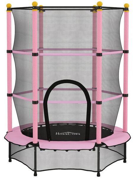 HOMCOM Trambolină Elastică pentru Copii 3-10 Ani cu Plasă de Siguranță și Țevi Capitonate, Ø140x190 cm, Roz | Aosom Romania